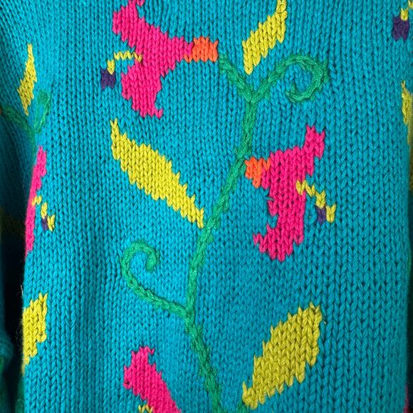 Vintage 1990s Handknitted Int Express Women’s Floral Knit Sweater Funky Medium - Picture 10 of 10